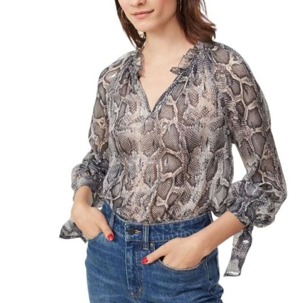 Rebecca Taylor Silk Snake Print Metallic Blouse *Washed Black